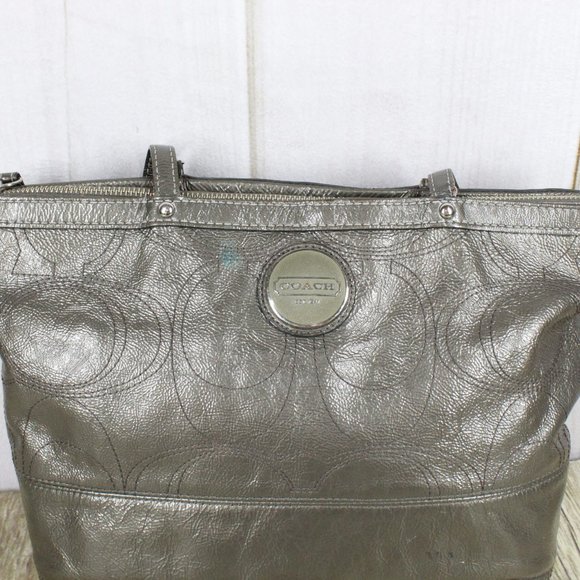 COACH Signature Patent Leather Tote Shoulder Bag - Picture 2 of 12